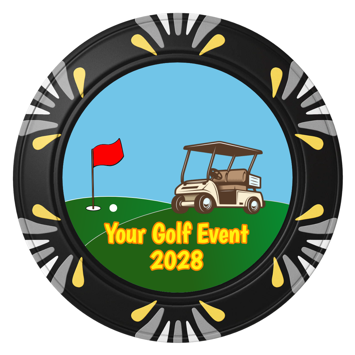 Going Golfing Today Clay Poker Chips - Black / Macau / 40mm - Front
