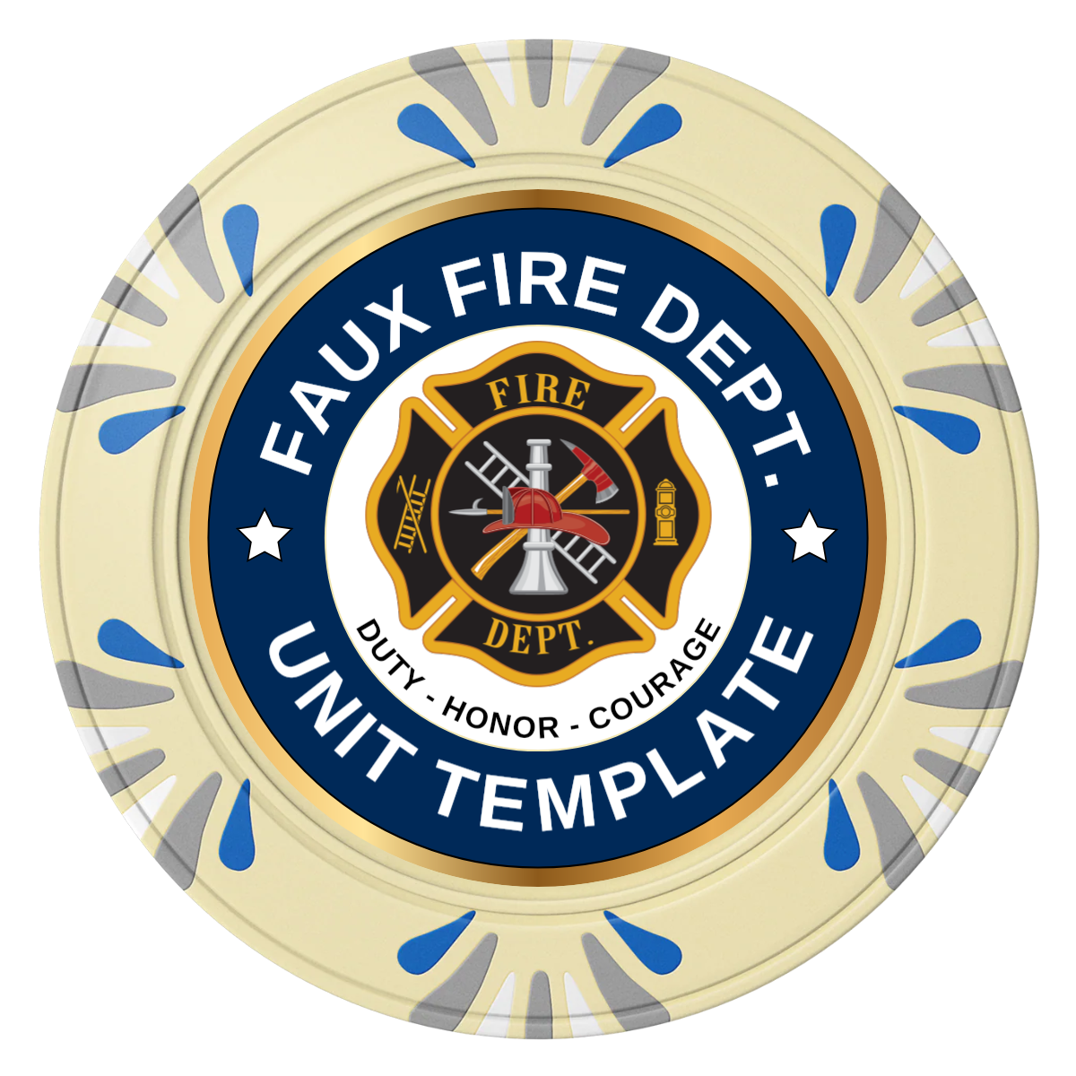 Faux Fire Dept. #01 Clay Poker Chips - Ivory / Macau / 40mm - Front