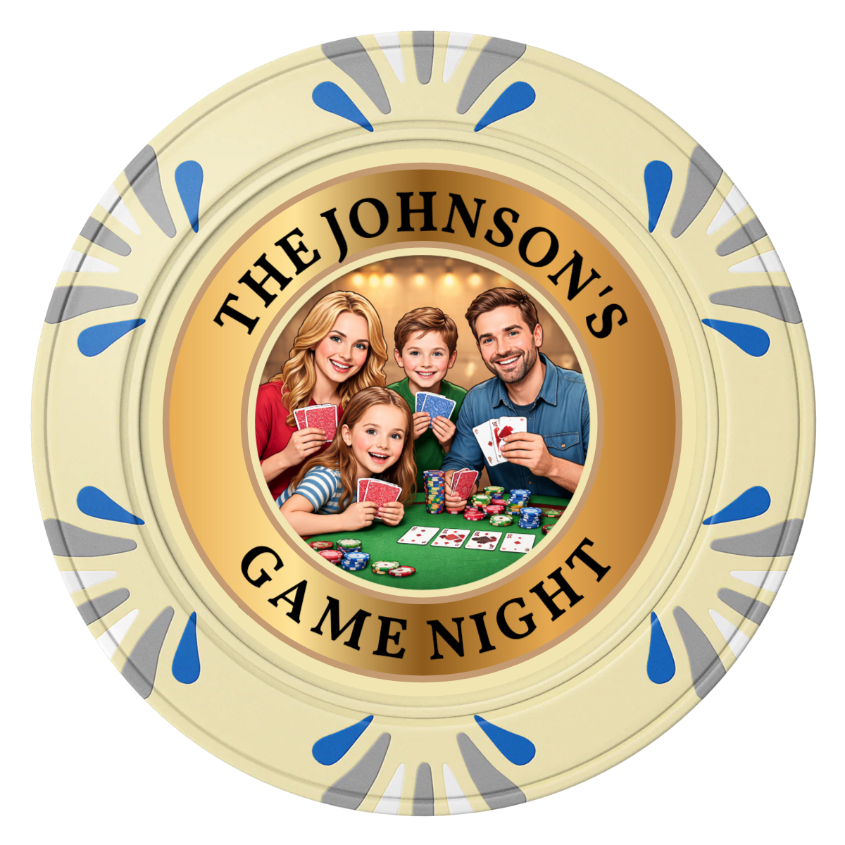 Family Game Night Clay Poker Chips - Ivory / Macau / 40mm - Front