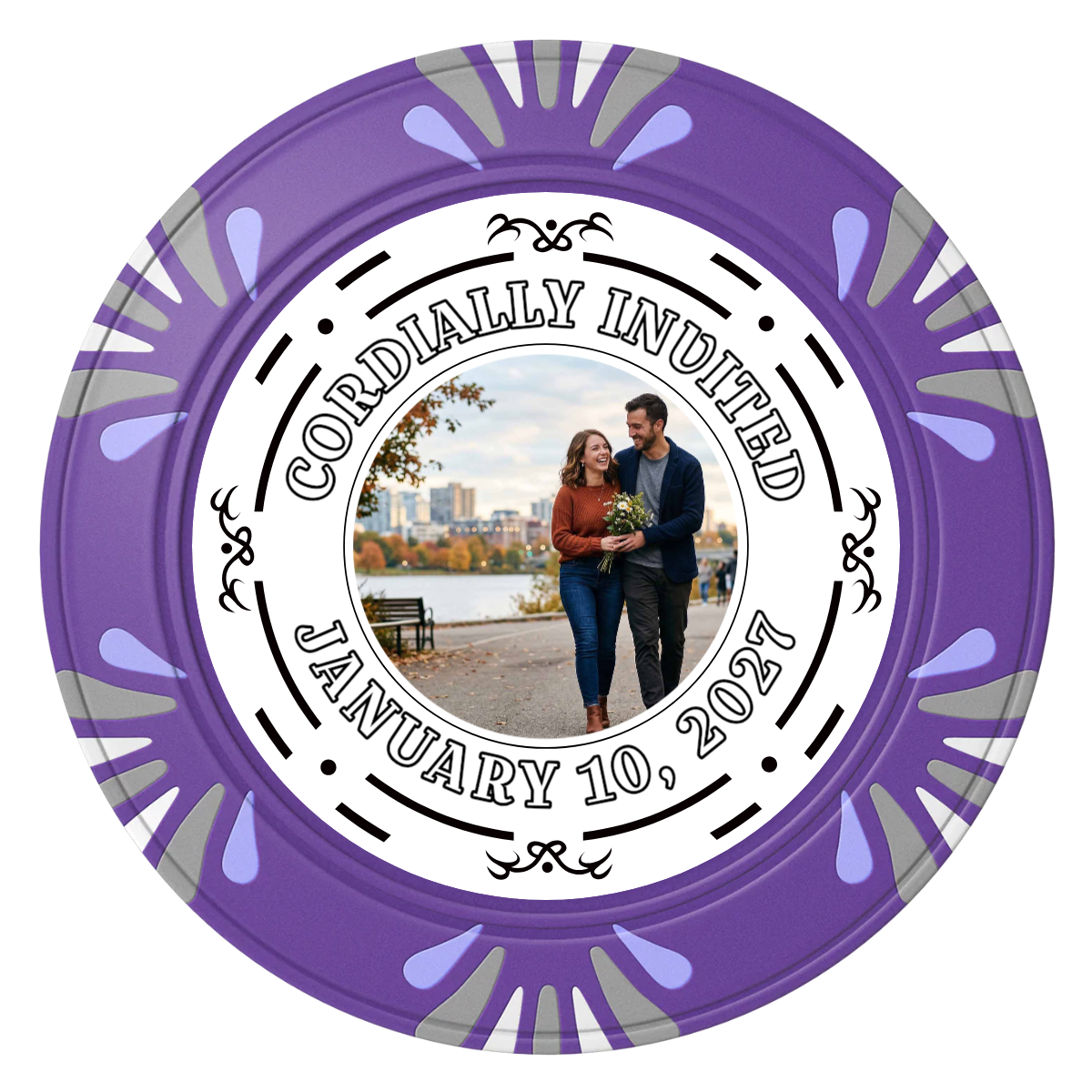 Save the Date Element Clay Poker Chips - Purple / Macau / 40mm - Front