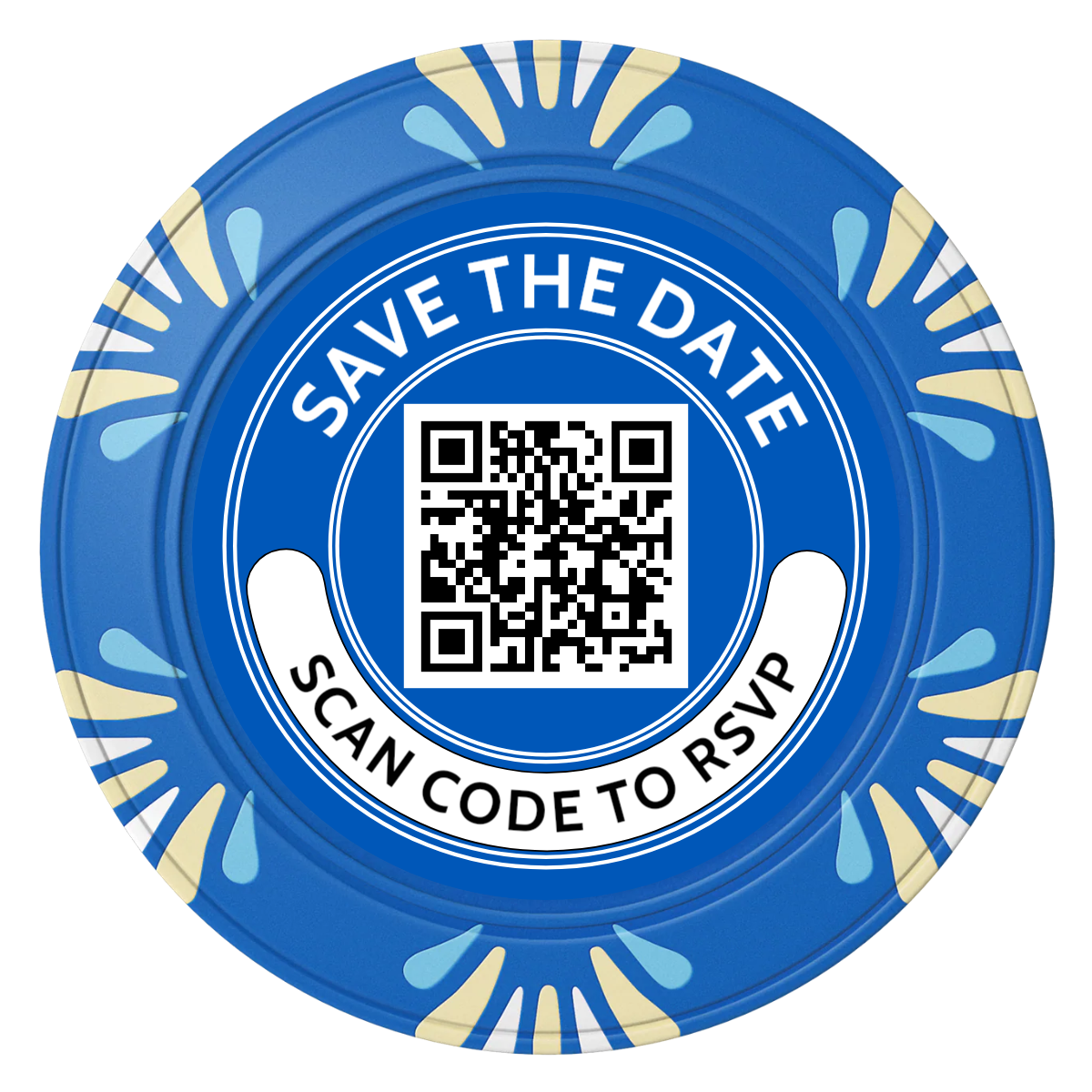 Save the Date Photo QR Code Clay Poker Chips - Blue / Macau / 40mm - Back