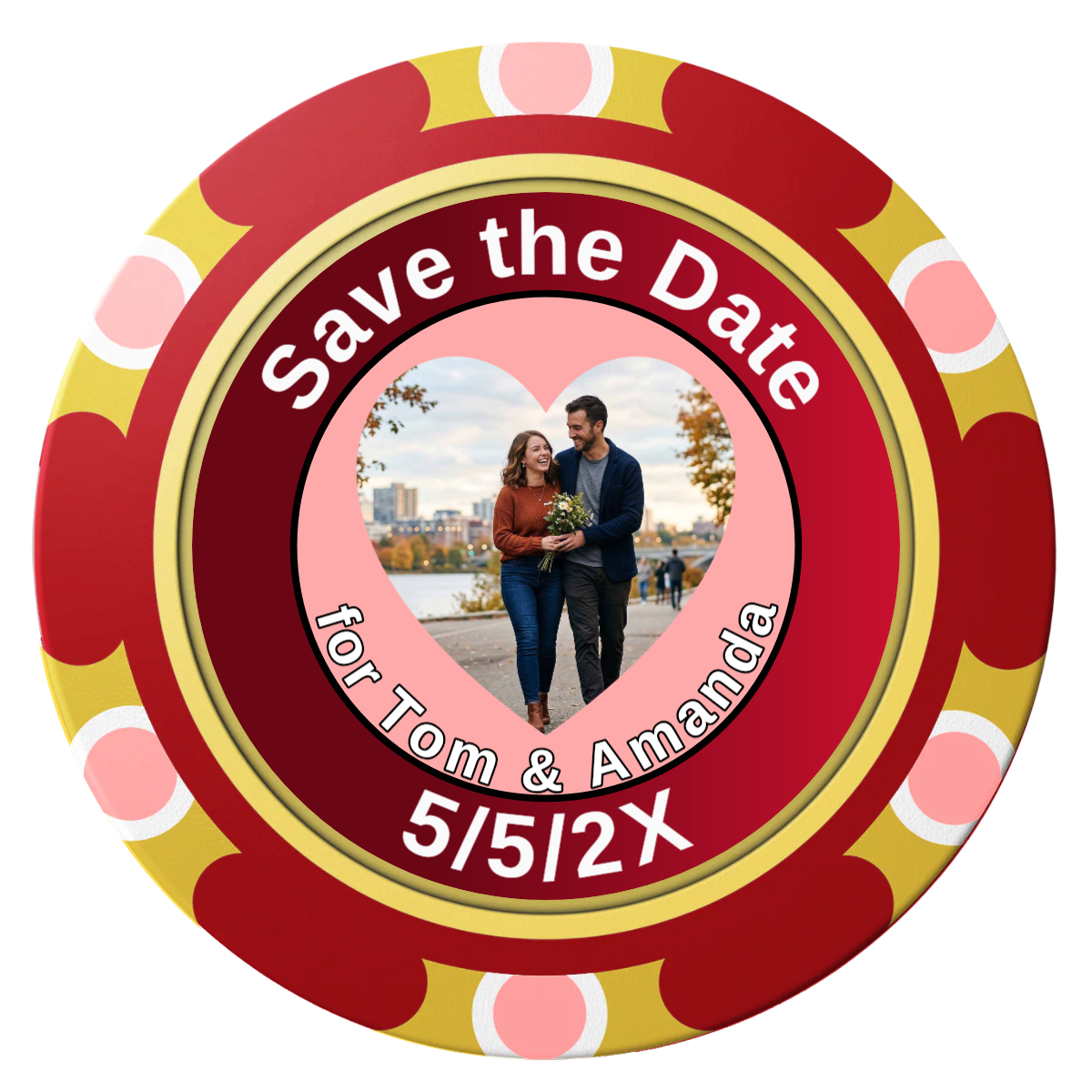 Save the Date #01 Clay Poker Chips - Red / Monte Carlo / 40mm - Front