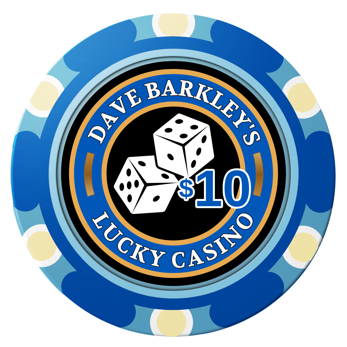 Dave's Lucky Casino Clay Poker Chips - Blue / Monte Carlo / 40mm - Front