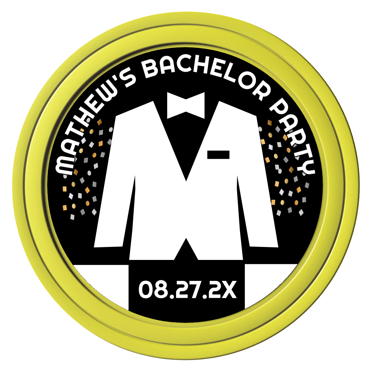 Bachelor No More Bowtie Composite Poker Chips - Yellow / Solid - Front