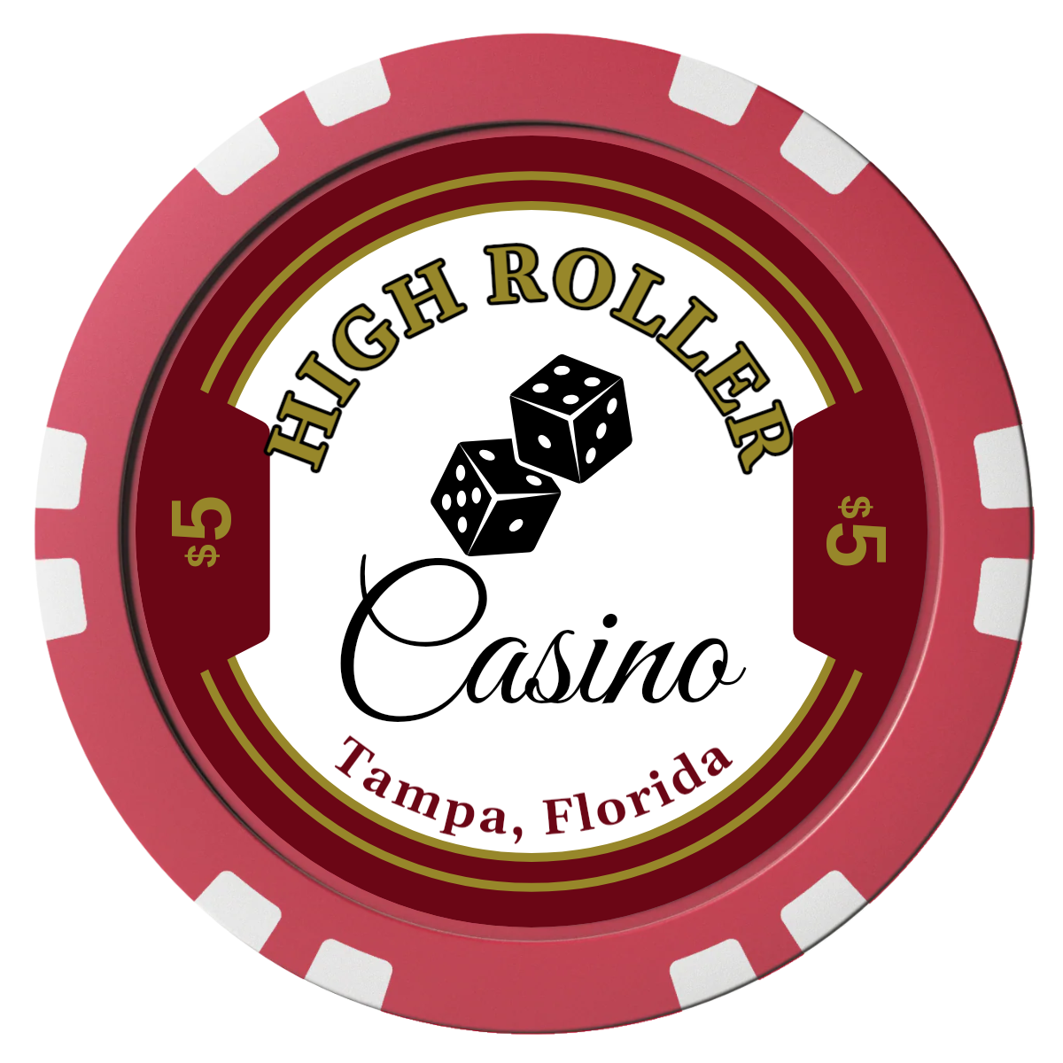 High Roller Casino Composite Poker Chips - Red / Double Stripe - Front
