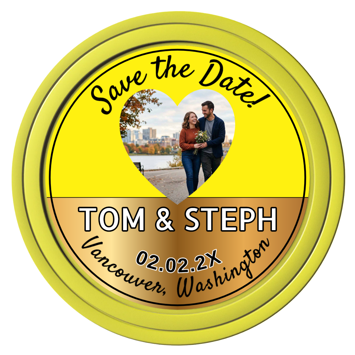 Save the Date Hearts Composite Poker Chips - Yellow / Solid - Front