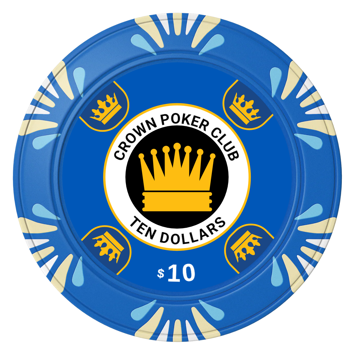 Crown Card Room Clay Poker Chips - Blue / Macau / 40mm - Front