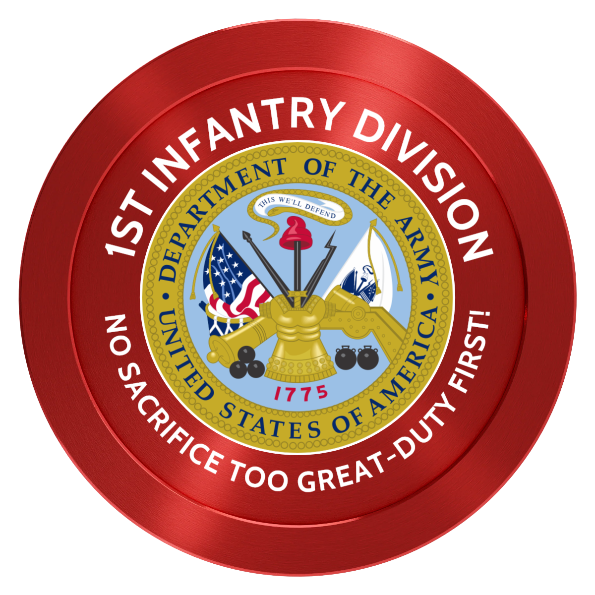 1st Infantry Division Aluminum Poker Chips - Red - Back