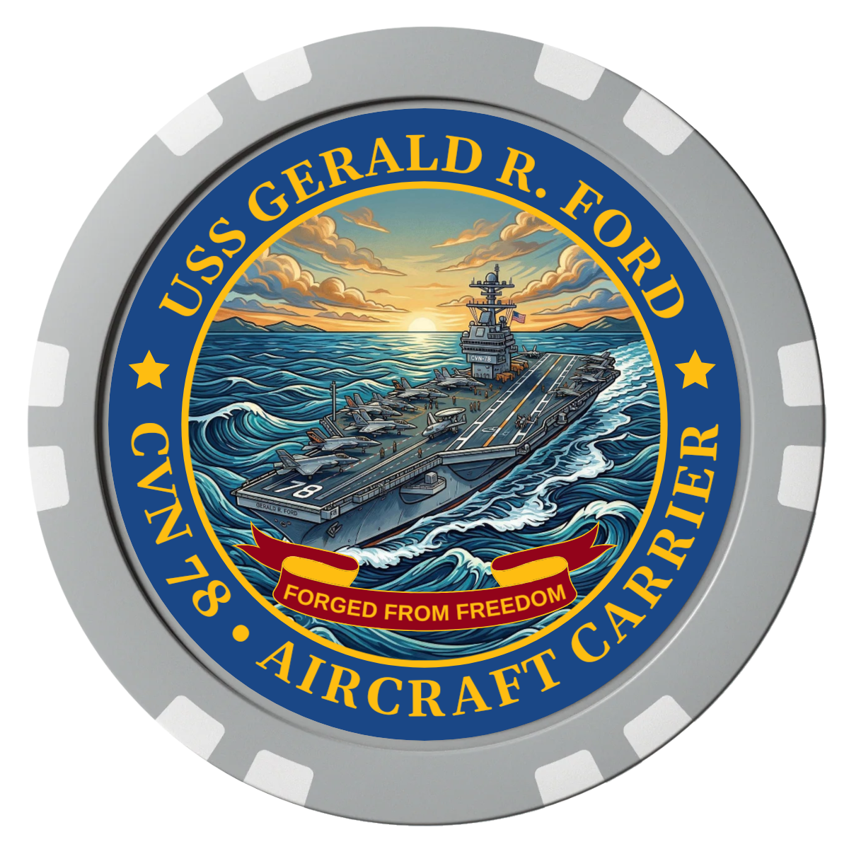 Navy USS Gerald Ford Composite Poker Chips - Gray / Double Stripe - Front