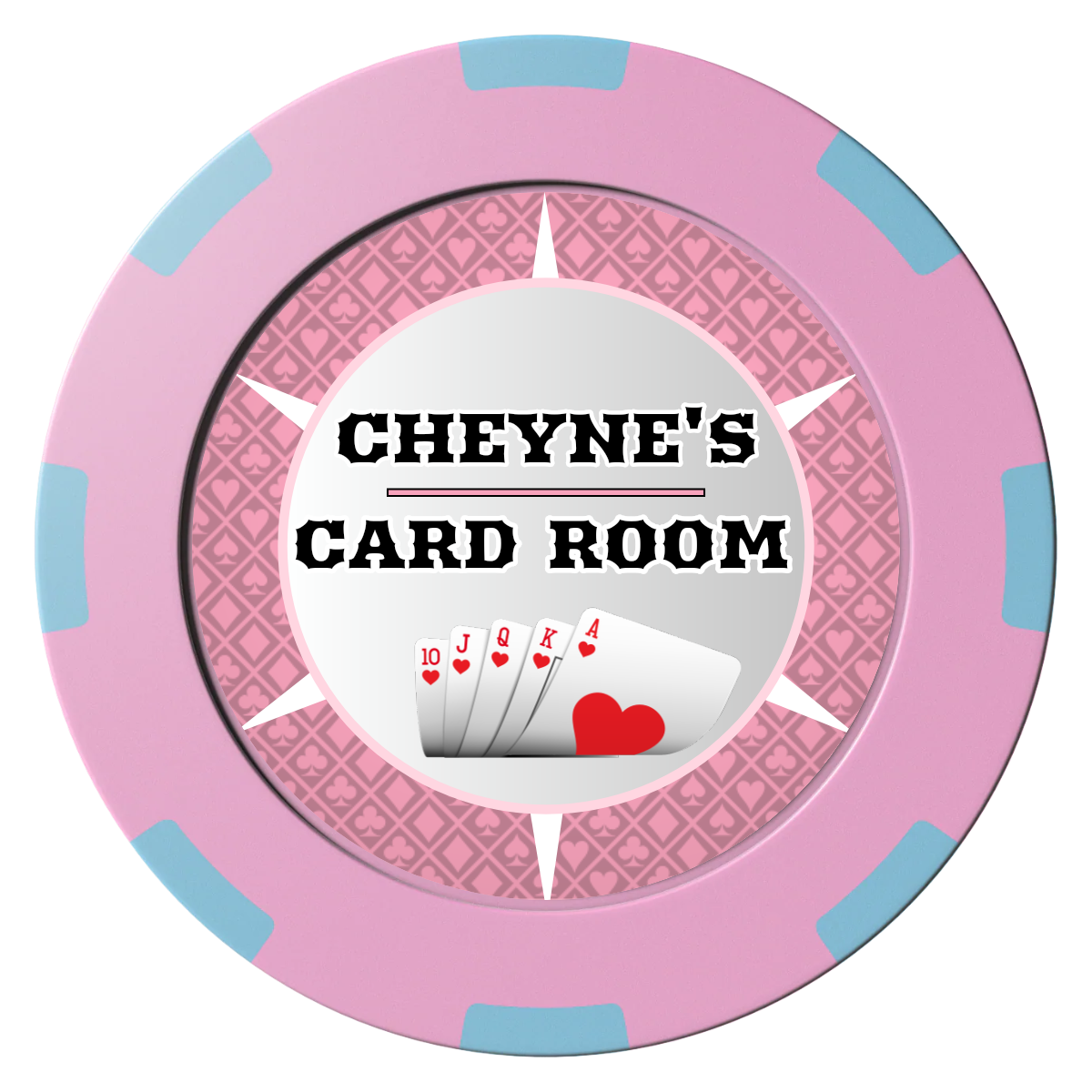 Cheyne's Card Room Clay Poker Chips - Pink / 8 Spot (2 Tone) / 40mm - Front