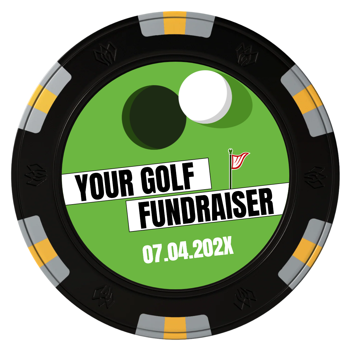 Putting Around Tournament Clay Poker Chips - Black / 6 Spot Gem / 40mm - Front