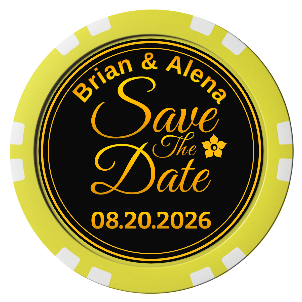 Save the Date Text Composite Poker Chips - Yellow / Double Stripe - Front