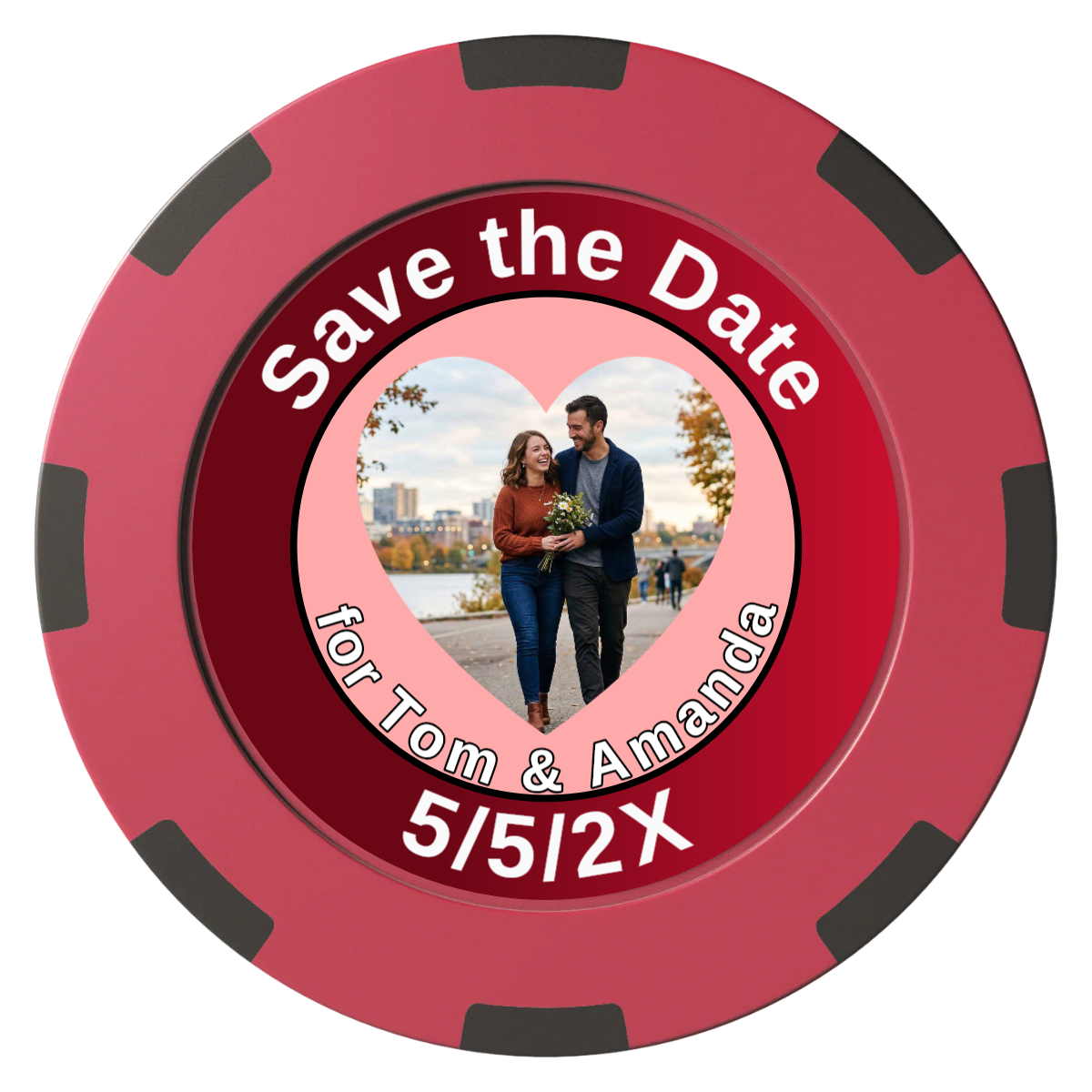 Save the Date #01 Clay Poker Chips - Red / 8 Spot (2 Tone) / 40mm - Front