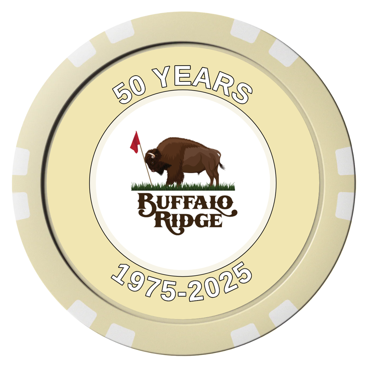 Branded Golf Pro Shop Composite Poker Chips - Ivory / Double Stripe - Front