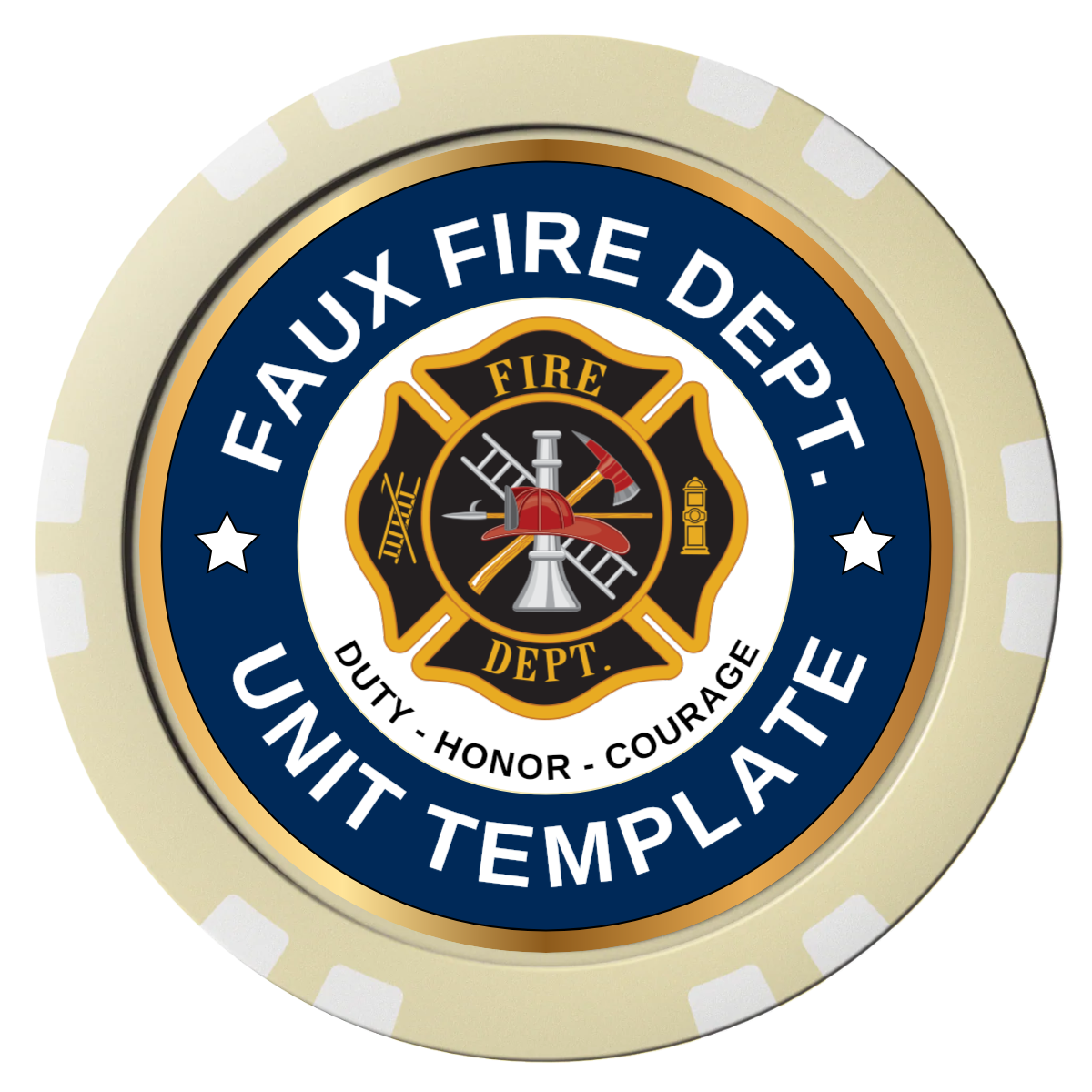 Faux Fire Dept. #01 Composite Poker Chips - Ivory / Double Stripe - Front