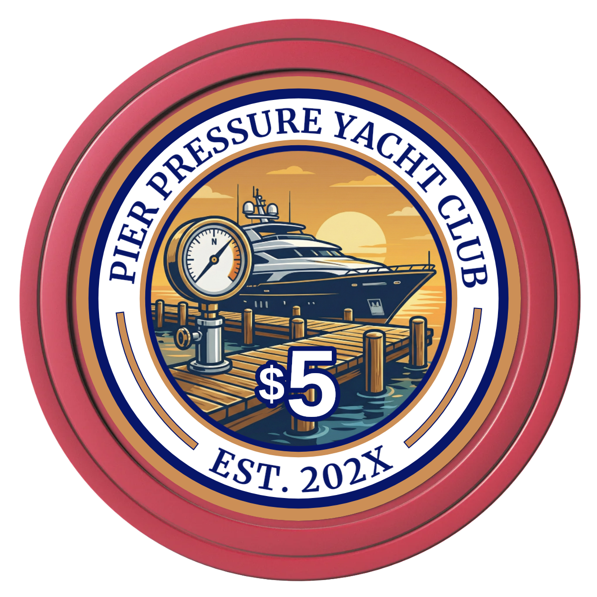 Anchor Down Card Room Composite Poker Chips - Red / Solid - Front