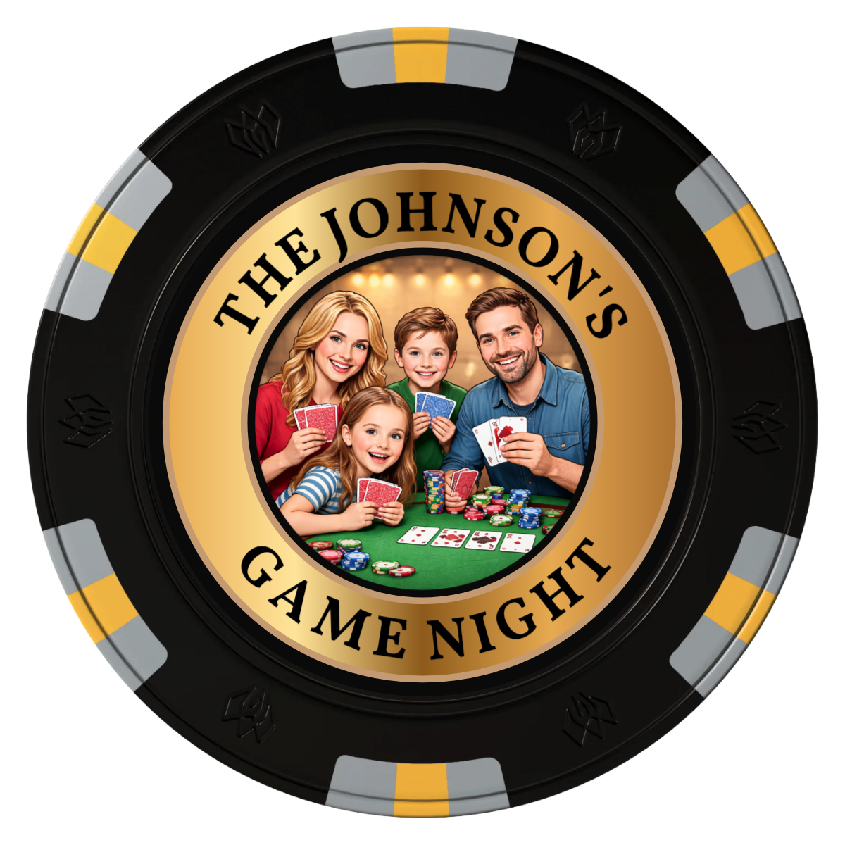 Family Game Night Clay Poker Chips - Black / 6 Spot Gem / 43mm - Front