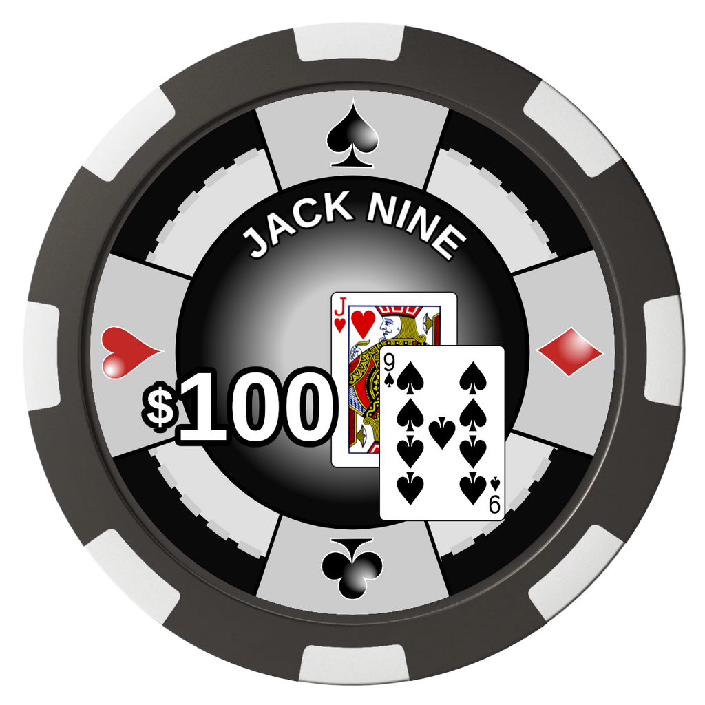 Jack Nine Card Room Magnetic Composite Poker Chips - Black / 8 Spot - Back