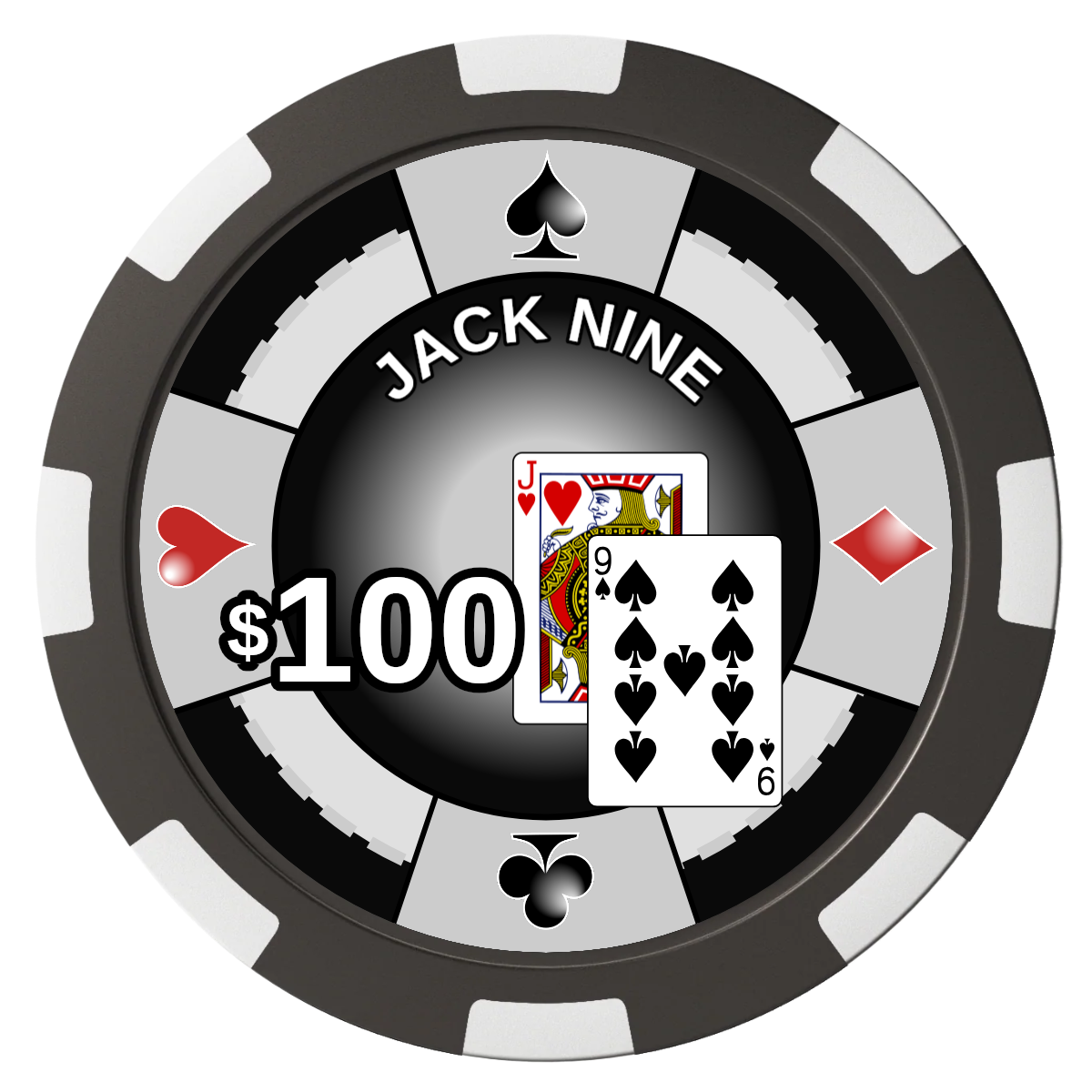Jack Nine Card Room Magnetic Composite Poker Chips - Black / 8 Spot - Back