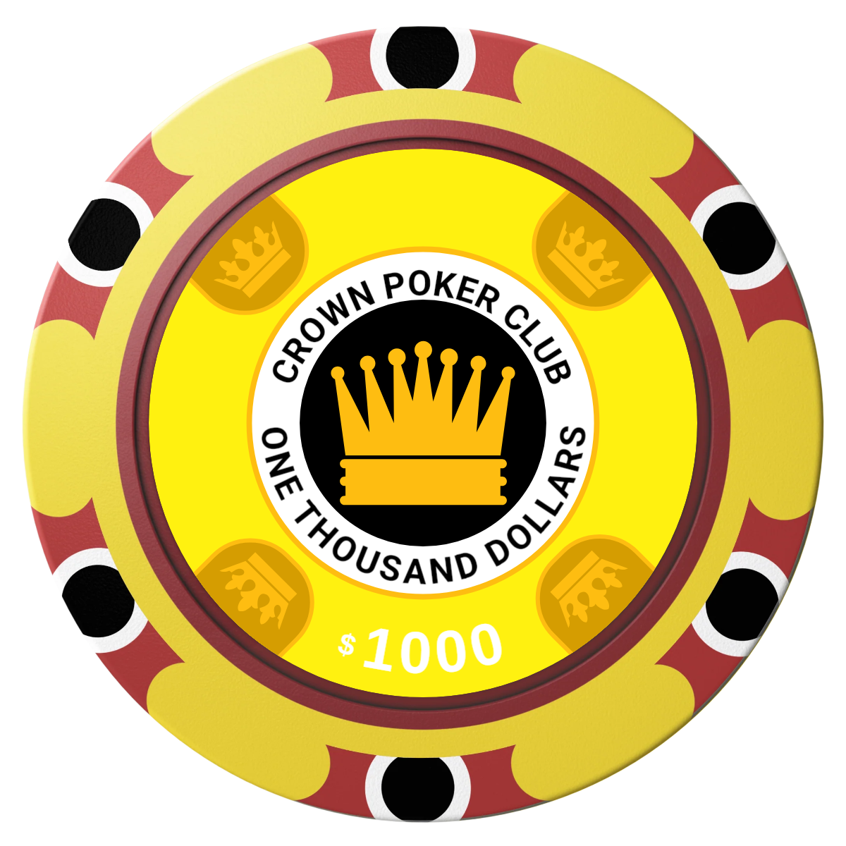 Crown Card Room Clay Poker Chips - Yellow / Monte Carlo / 40mm - Front