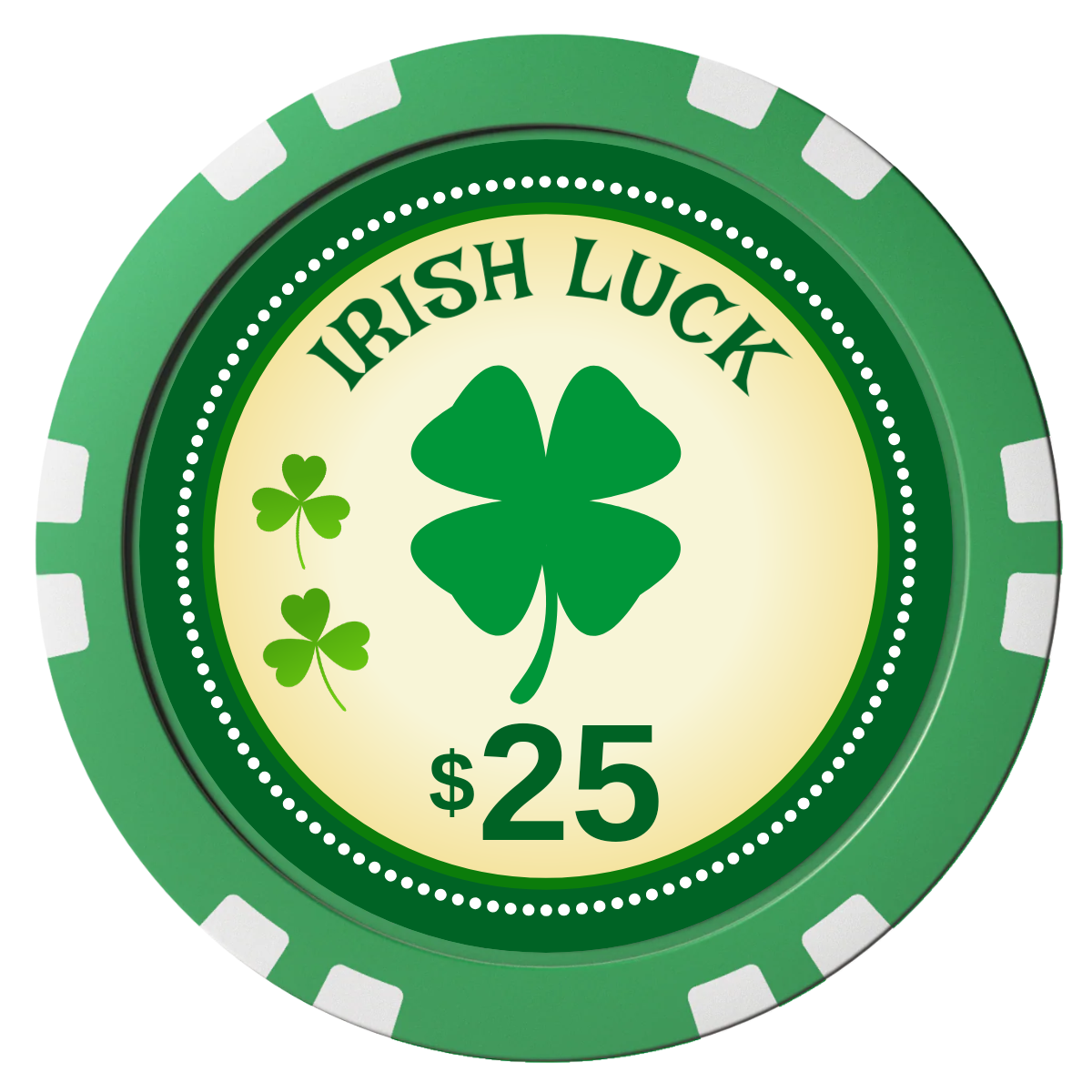 Irish Luck Composite Poker Chips - Green / Double Stripe - Front