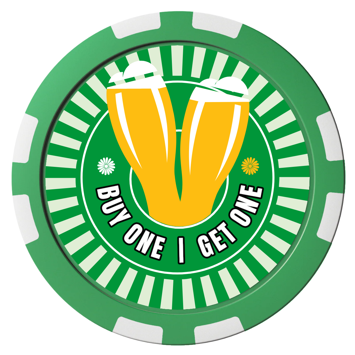 Double Pint Composite Poker Chips - Green / 8 Stripe - Front