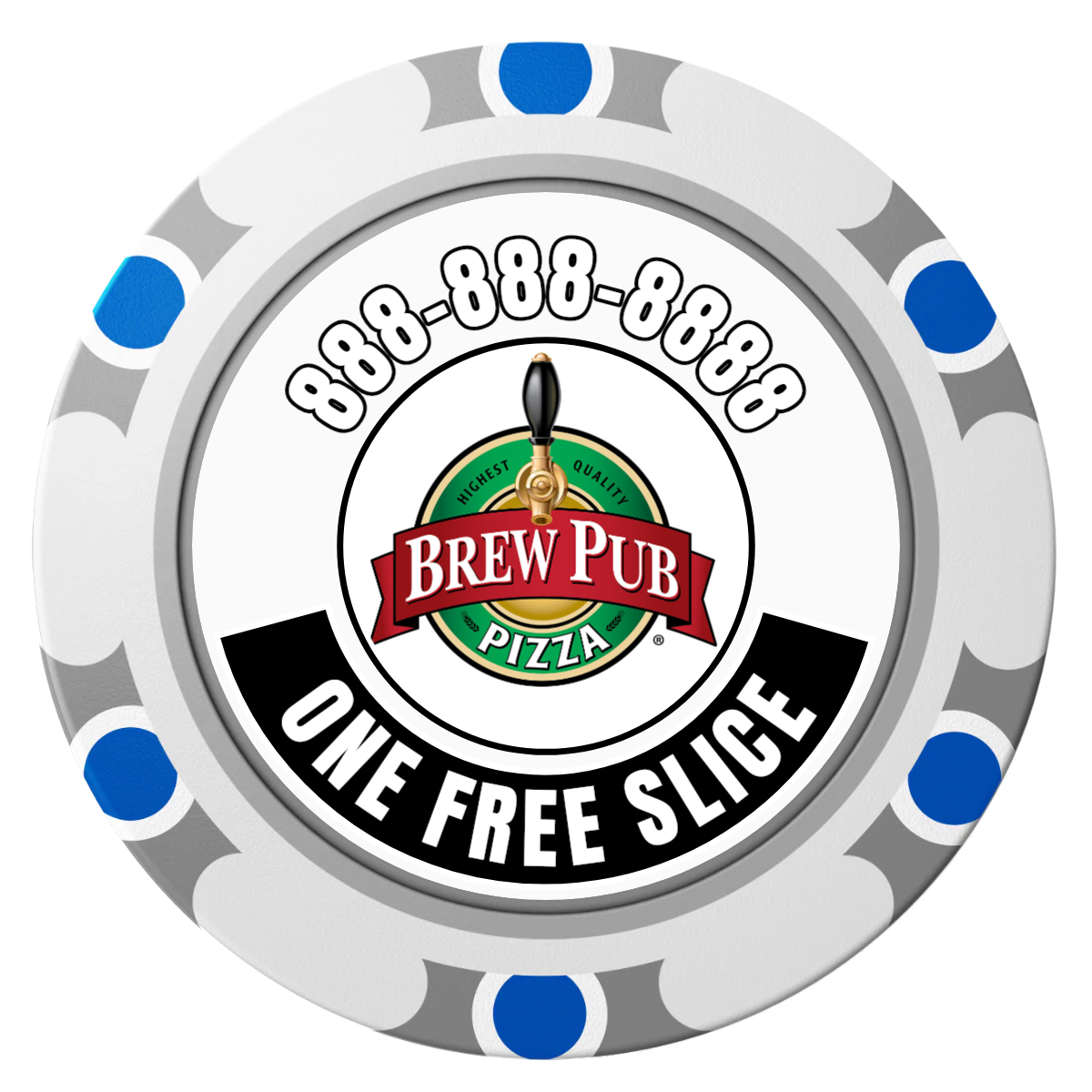 Brew Pub or Pizzeria with Logo Clay Poker Chips - White / Monte Carlo / 40mm - Front