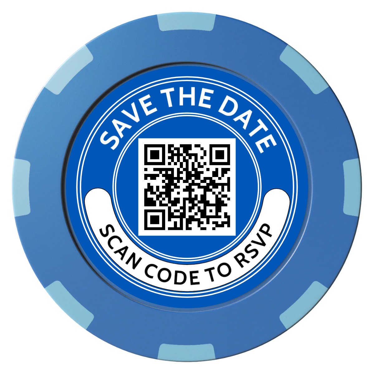 Save the Date Photo QR Code Clay Poker Chips - Blue / 8 Spot (2 Tone) / 40mm - Back