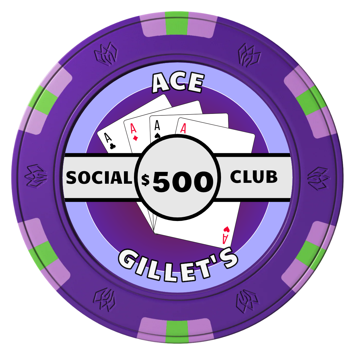 Ace Gillet's Clay Poker Chips - Purple / 6 Spot Gem / 40mm - Front