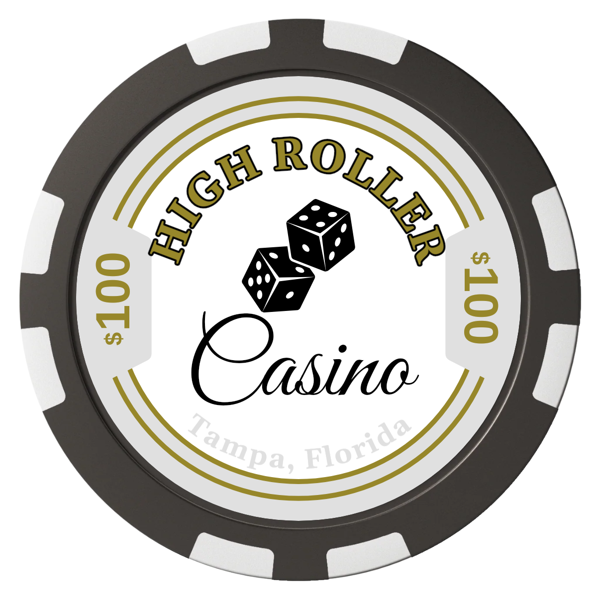 High Roller Casino Composite Poker Chips - Black / 8 Stripe - Front