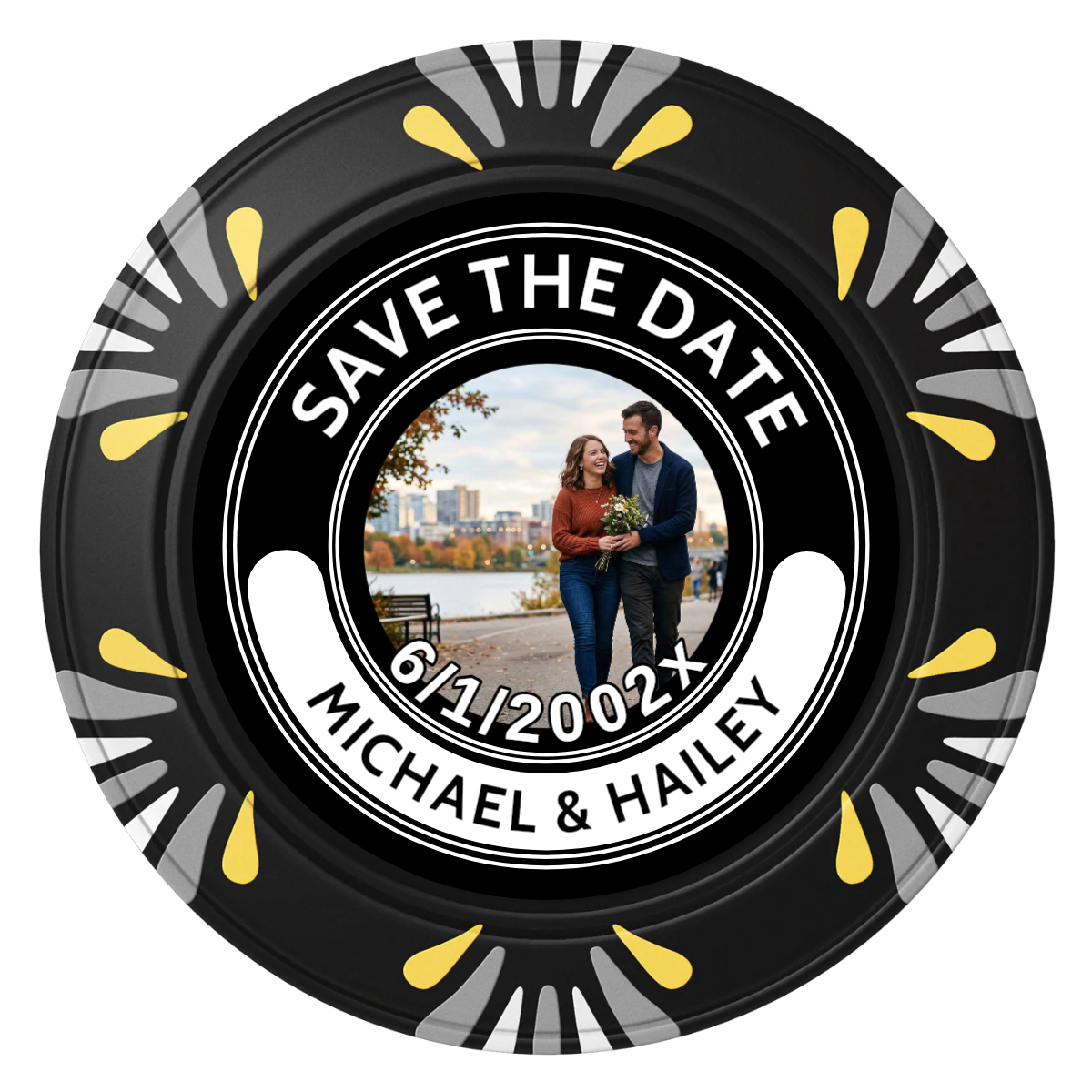 Save the Date Photo QR Code Clay Poker Chips - Black / Macau / 40mm - Front