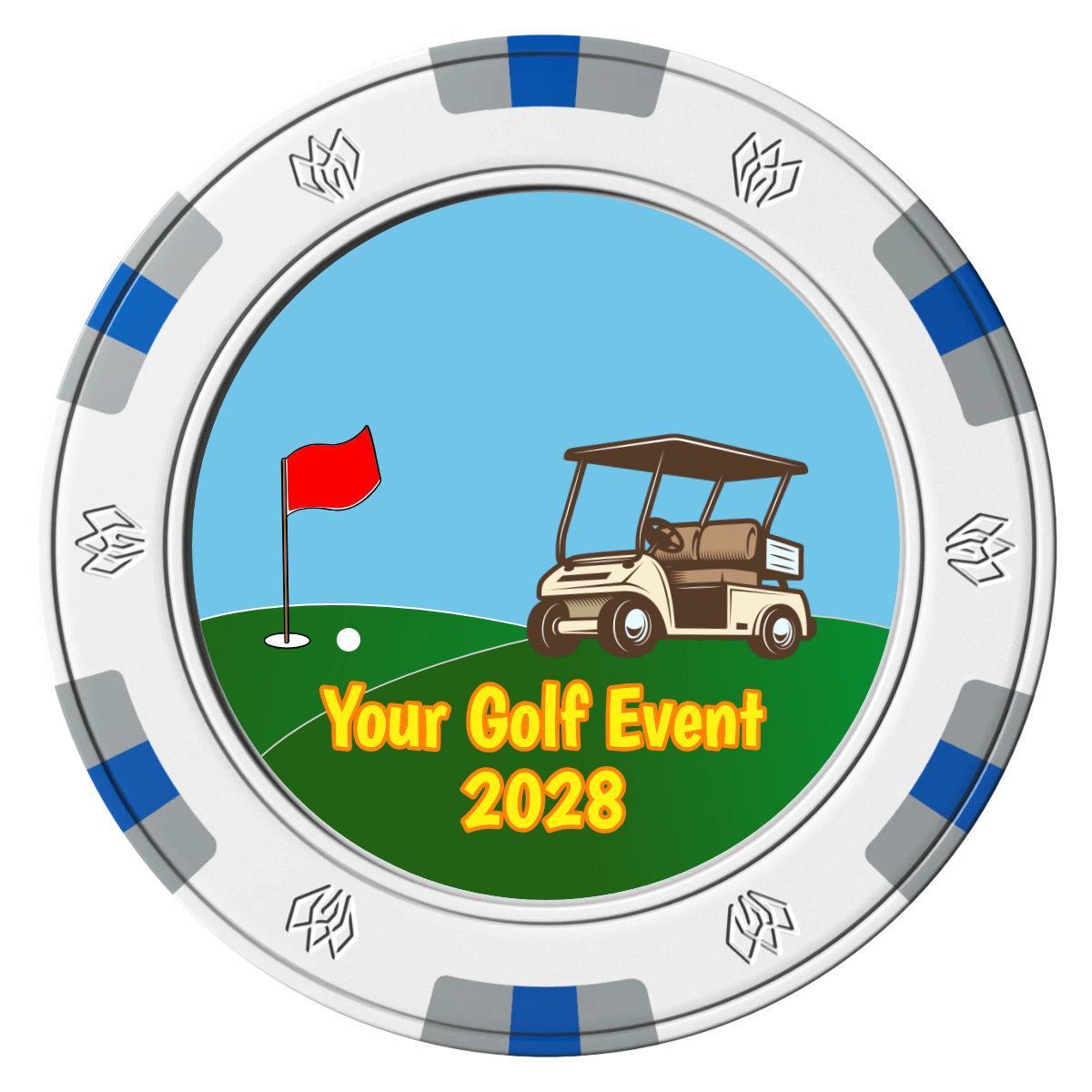 Going Golfing Today Clay Poker Chips - White / 6 Spot Gem / 40mm - Front