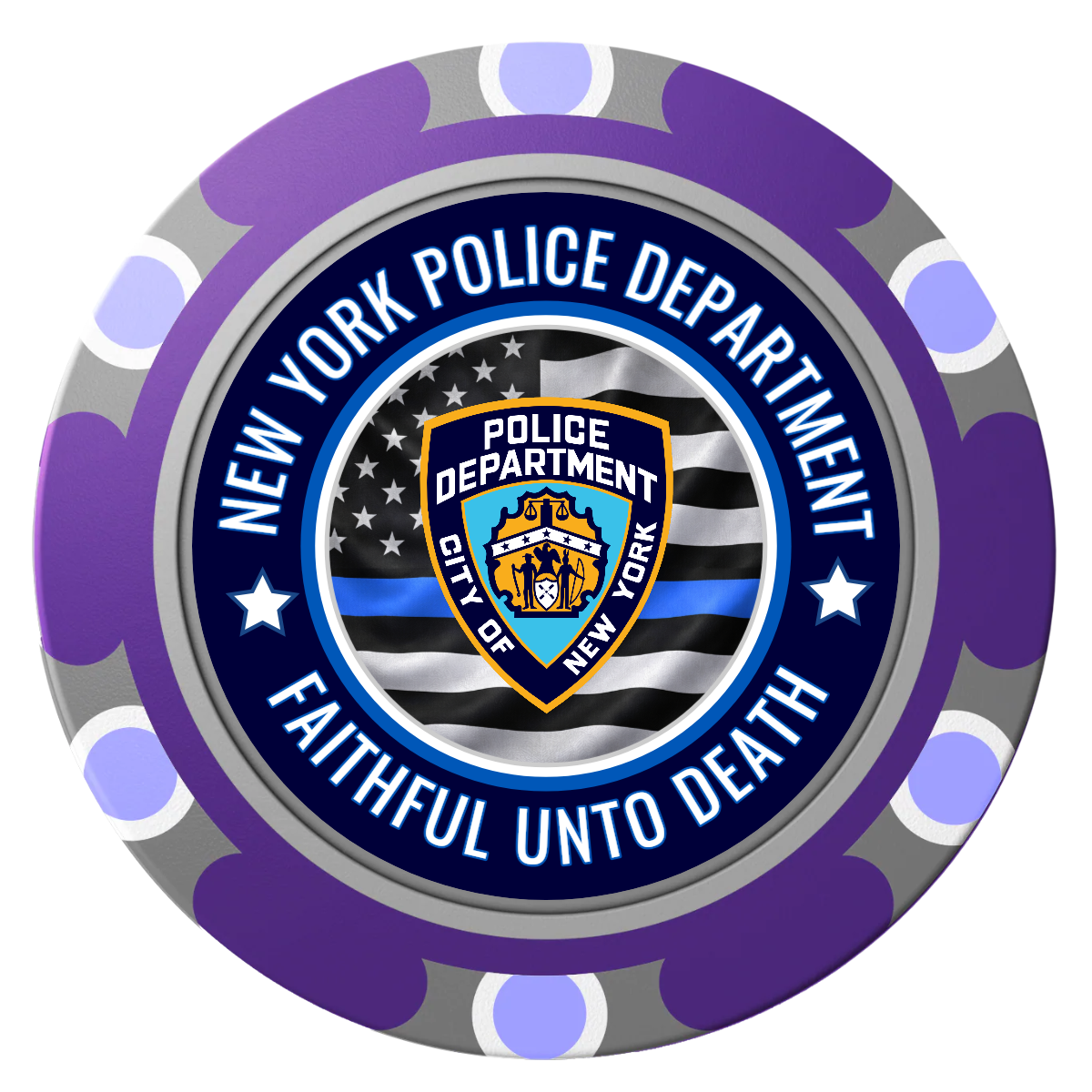 NYPD Safe and Fair Clay Poker Chips - Purple / Monte Carlo / 40mm - Front