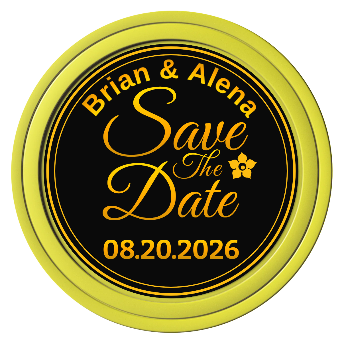 Save the Date Text Composite Poker Chips - Yellow / Solid - Front
