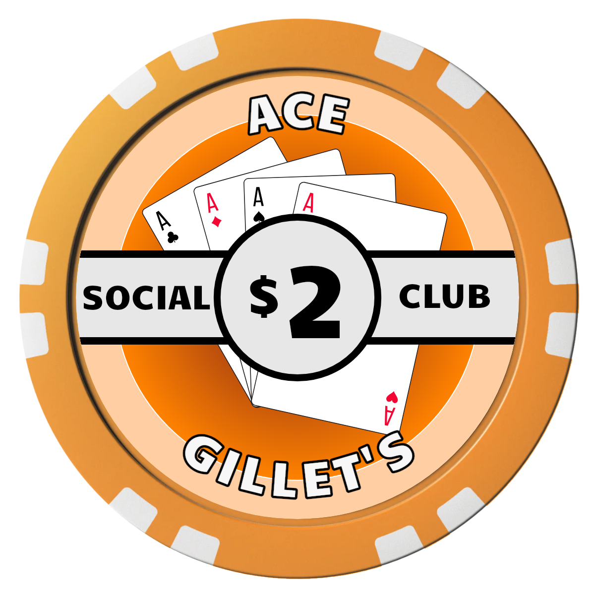 Ace Gillet's Composite Poker Chips - Orange / Double Stripe - Front