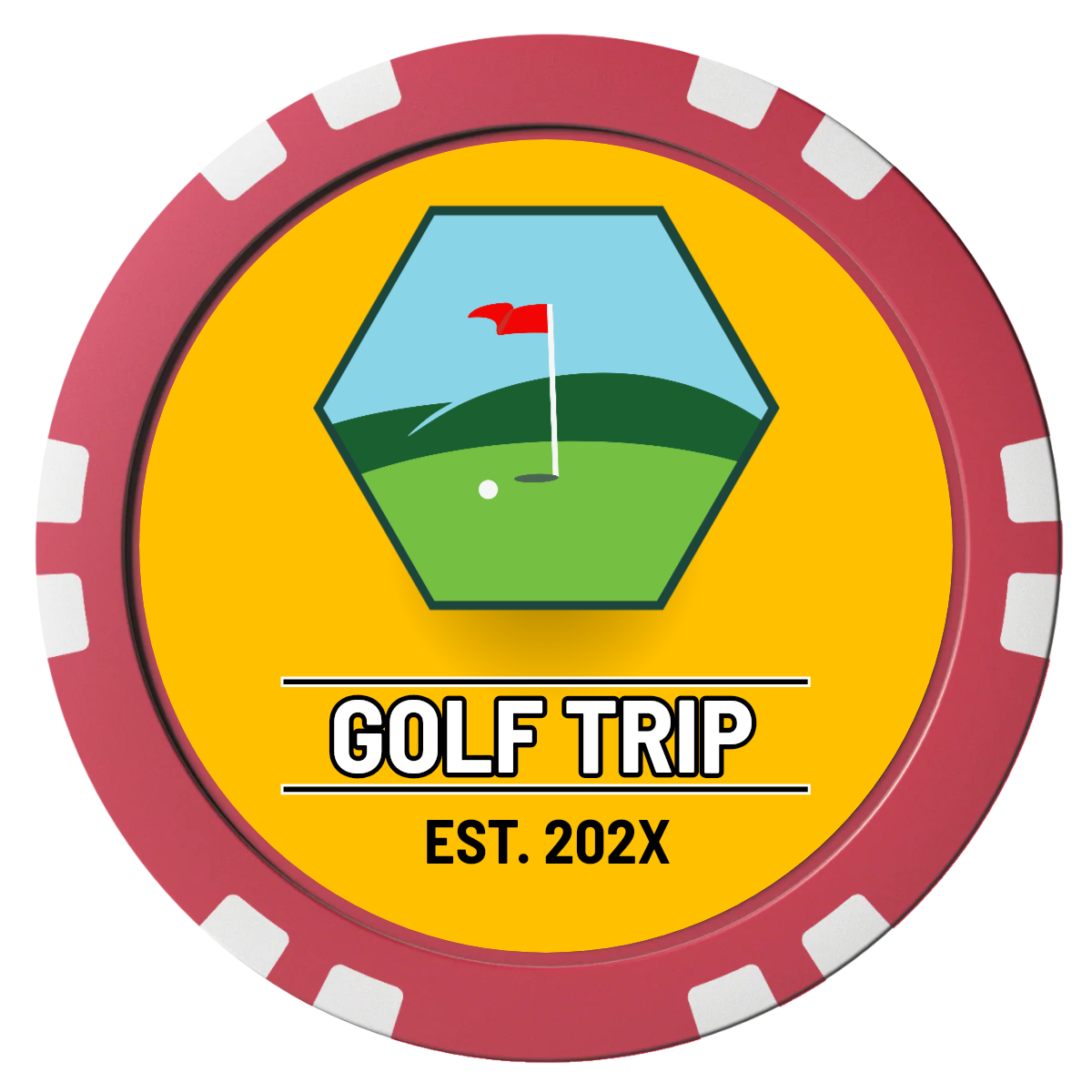 Golf Trip #001 Composite Poker Chips - Red / Double Stripe - Front