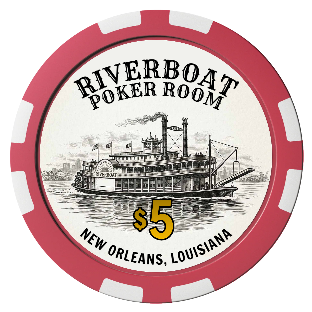 Riverboat Poker Room Composite Poker Chips - Red / 8 Stripe - Front