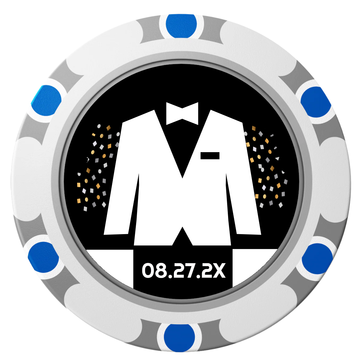 Bachelor No More Bowtie Clay Poker Chips - White / Monte Carlo / 40mm - Front