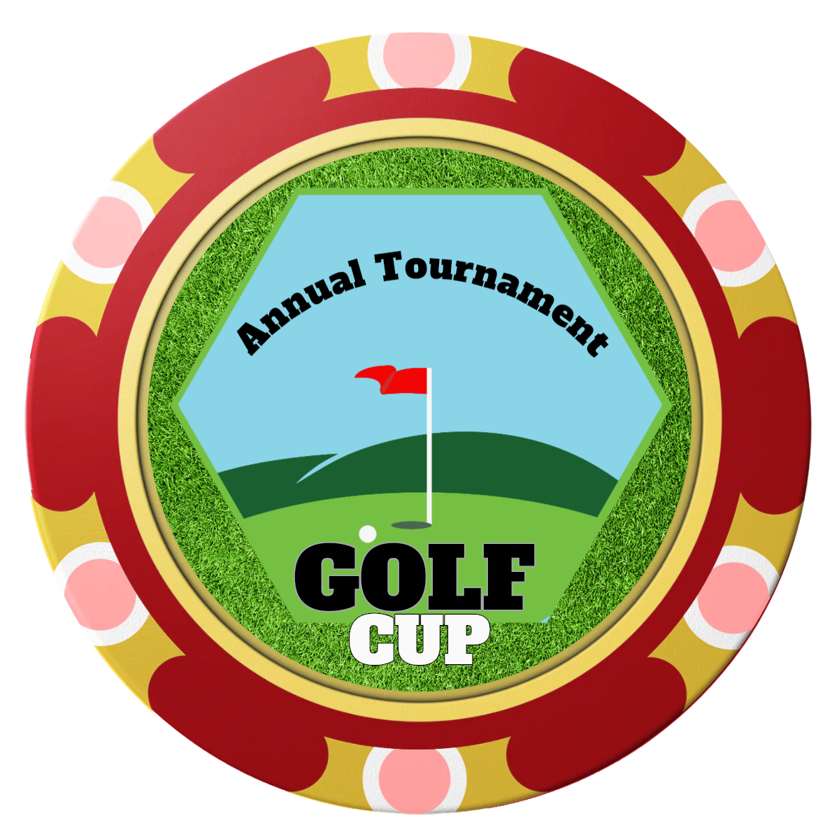 Golf Cup Clay Poker Chips - Red / Monte Carlo / 40mm - Front