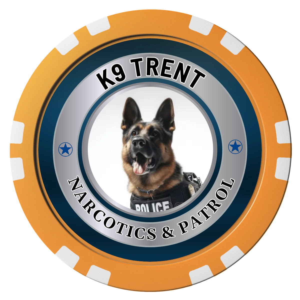 K-9 Trent Composite Poker Chips - Orange / Double Stripe - Front
