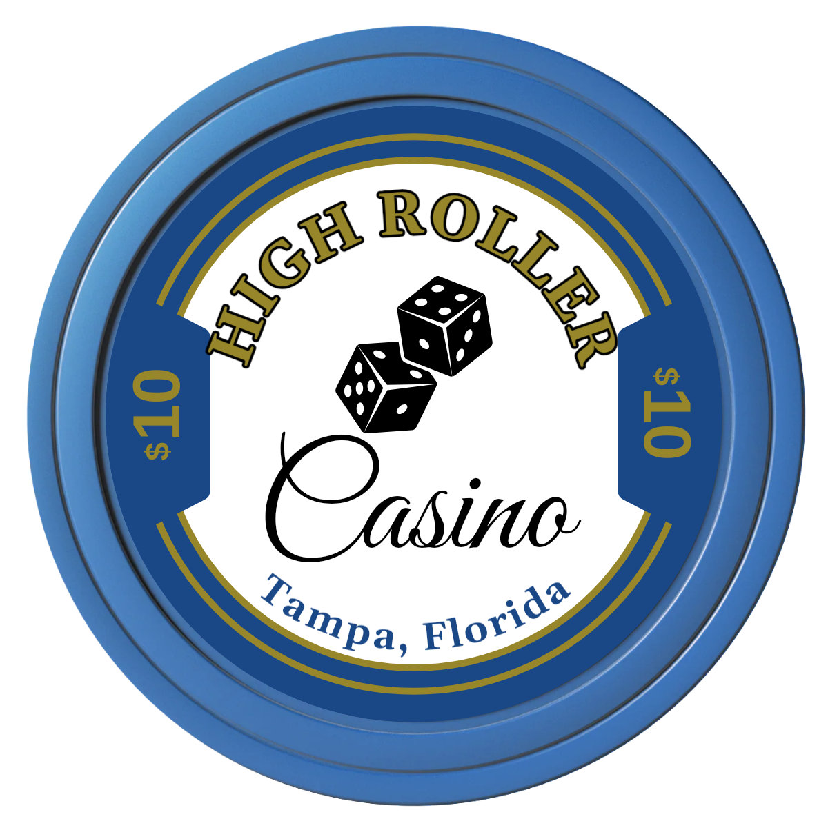 High Roller Casino Composite Poker Chips - Blue / Solid - Front