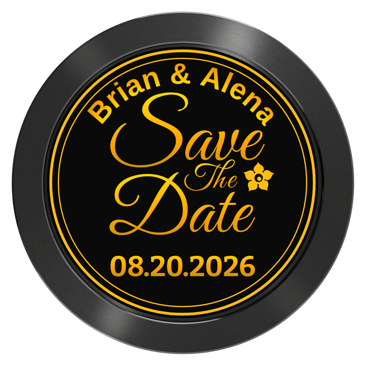 Save the Date Text Aluminum Poker Chips - Black - Front