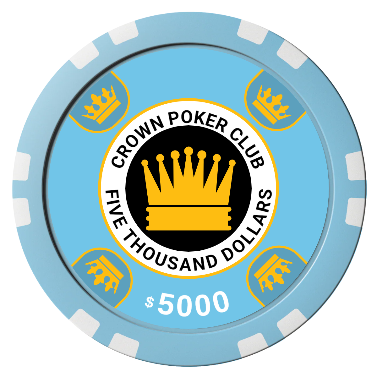 Crown Card Room Composite Poker Chips - Light Blue / Double Stripe - Front