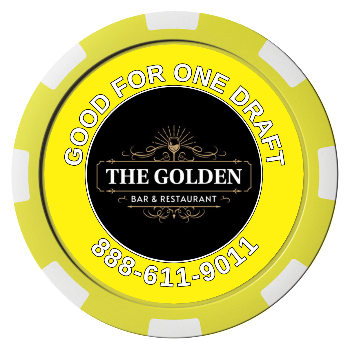 Branded Logo Bar Drink Token Composite Poker Chips - Yellow / 8 Stripe - Front