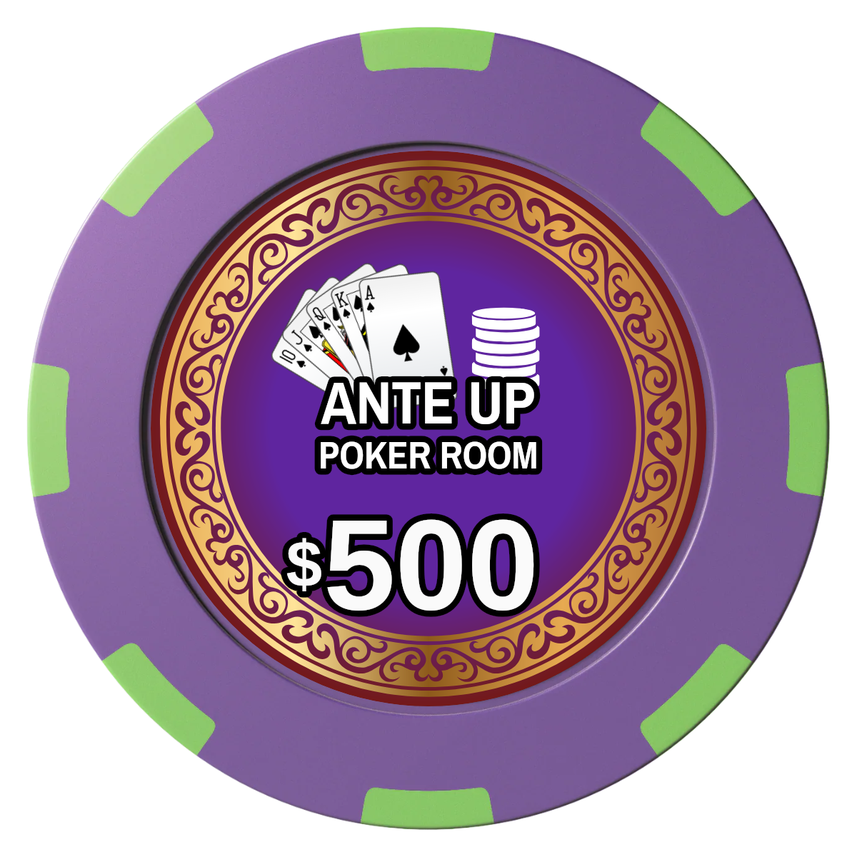 Ante Up Poker Room Clay Poker Chips - Purple / 8 Spot (2 Tone) / 40mm - Front