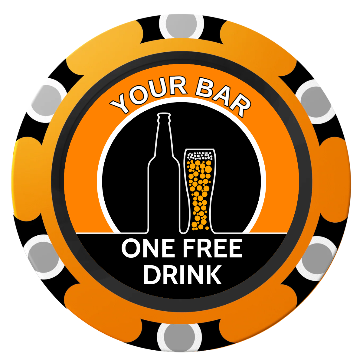 Beer and Glass Clay Poker Chips - Orange / Monte Carlo / 40mm - Front