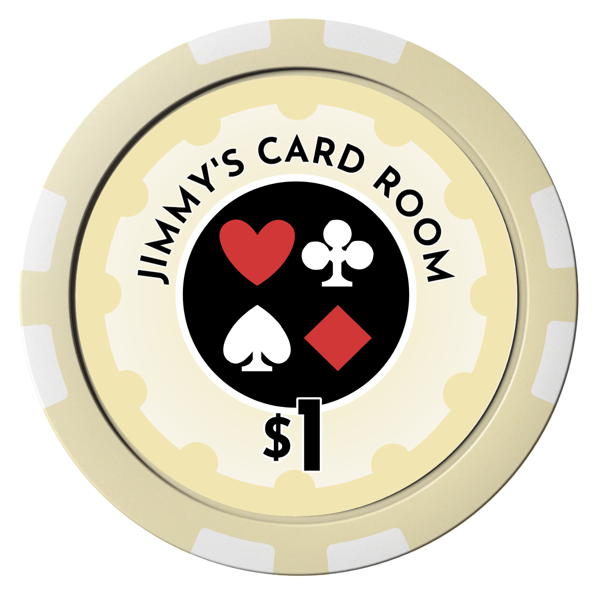 Your Four Suits Composite Poker Chips - Ivory / 8 Stripe - Front