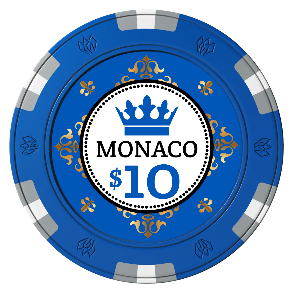 Monaco #001 Clay Poker Chips - Blue / 6 Spot Gem / 43mm - Front