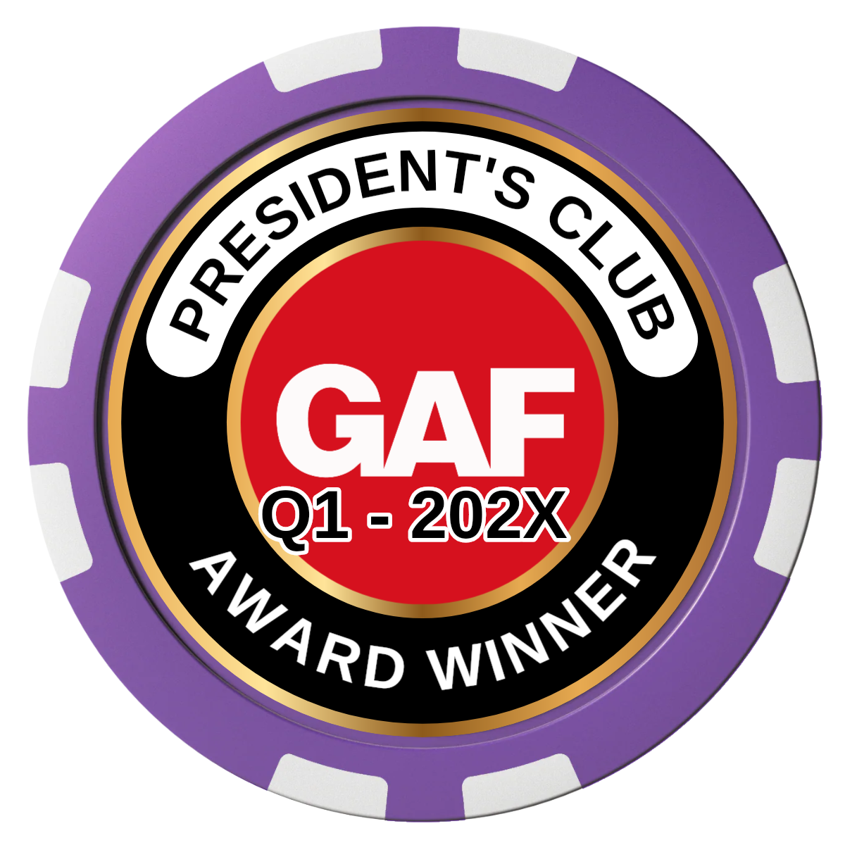 President's Club Composite Poker Chips - Purple / 8 Stripe - Front