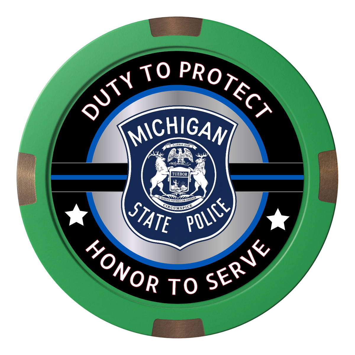 Police Department #01 Composite & Metal Hybrid Poker Chips - Green - Back